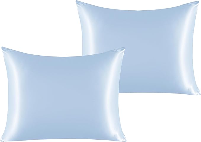 NTBAY 2 Pack Satin Standard Pillowcases for Hair and Skin, Luxurious and Silky Pillow Cases with Envelope Closure, 20x26 Inches, Aqua