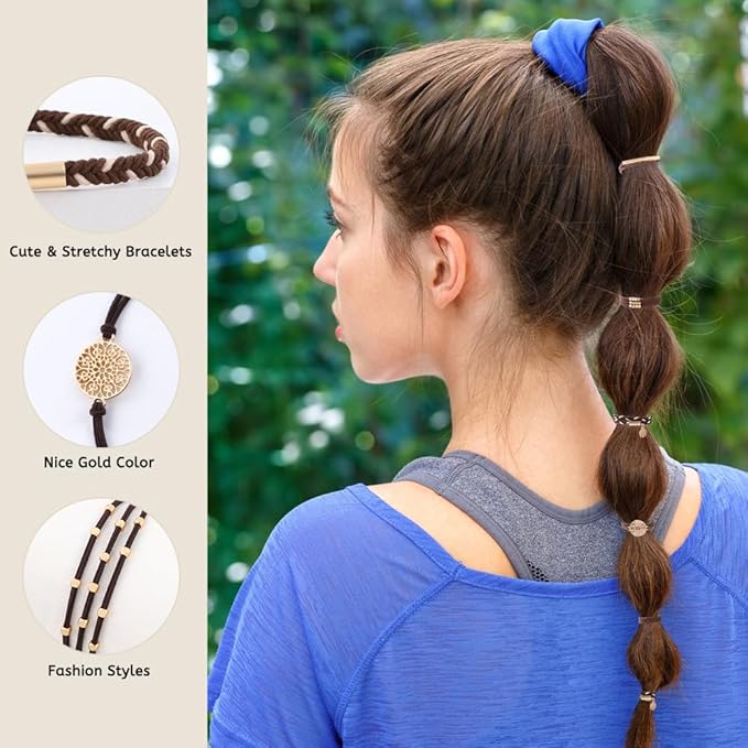 DIYDEC 10PCS Hair Ties Bracelet for Women 5 Styles Soft Braided Boho Hair Bands Elastic No Damage Hair Ties for Girls thick Thin Long Curly Hair Accessories