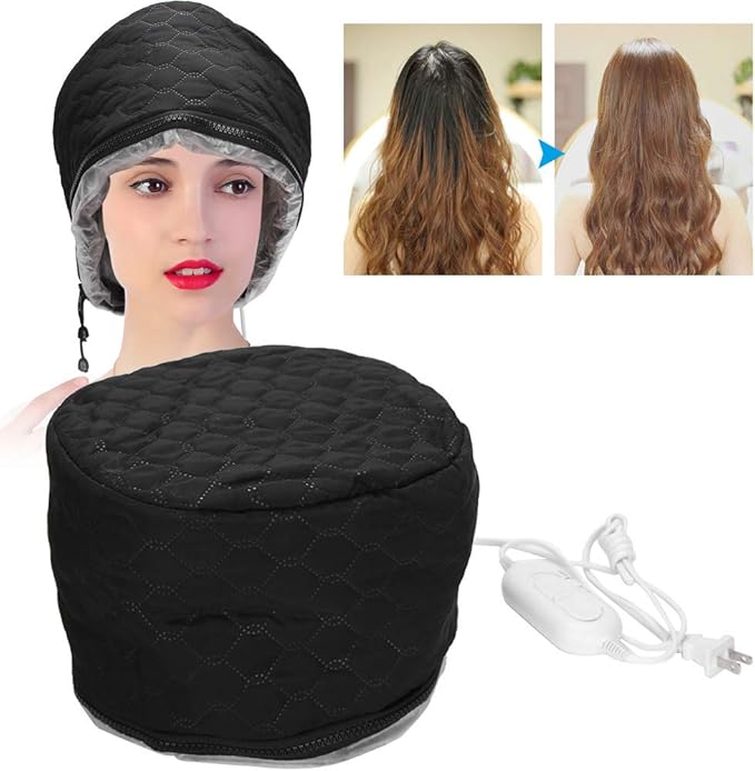 Heat Cap For Deep Conditioning, Adjustable Care Heating Steamer Cap Soft Bonnet Hooded Reusable Shower Portable Thermal Hat Steaming Haircare Therapy for Natural Hair Styling Spa Portable Home Use