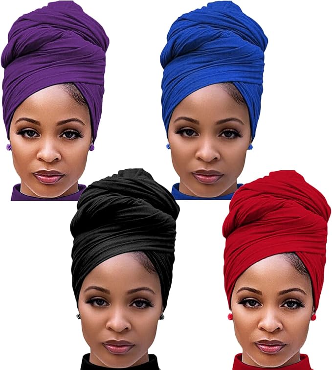 Harewom Head Wraps for Black Women Stretch Head Scarf Long African Hair Wraps Turban Headwraps Jersey Headbands