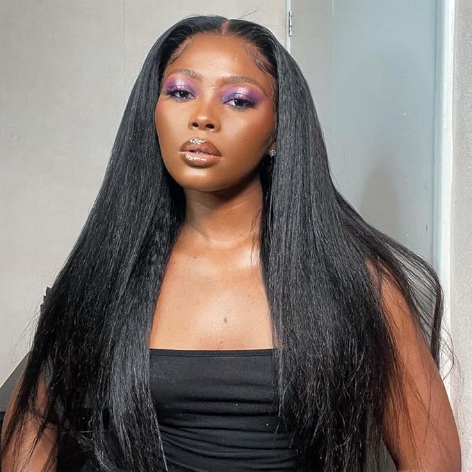 GOLFMAX Yaki Kinky Straight Lace Front Wigs Human Hair 36 Inch 13x4 Transparent HD Lace Frontal Wig Pre Plucked With Baby Hair Yaki Straight Human Hair Wigs For Black Wome