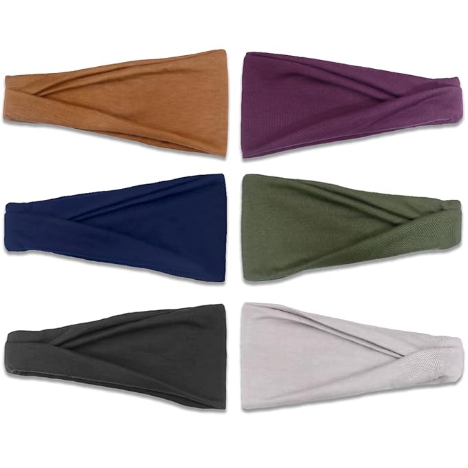 IVARYSS Headbands for Women, Non-Slip, Premium Stretchy Head Bands Hair Accessories,Wear for Yoga, Fashion, Working Out, Travel or Running, 6 Pack, Solid