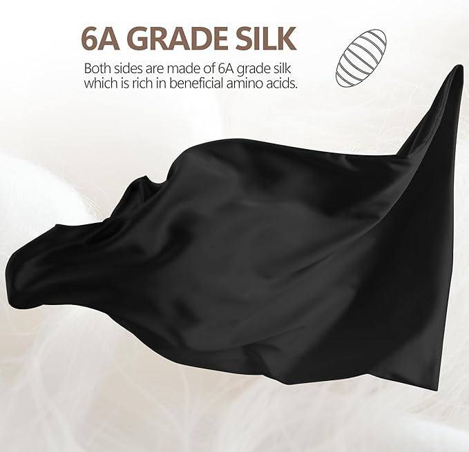 Set of 2 100% Silk Pillow Cases King - 6A Luxury Mulberry Silk Pillowcase for Hair and Skin - Anti-Wrinkle, Cooling & Smooth, Hidden Zipper - Pillowcases for Sleeping Women Girl, Boy, Black