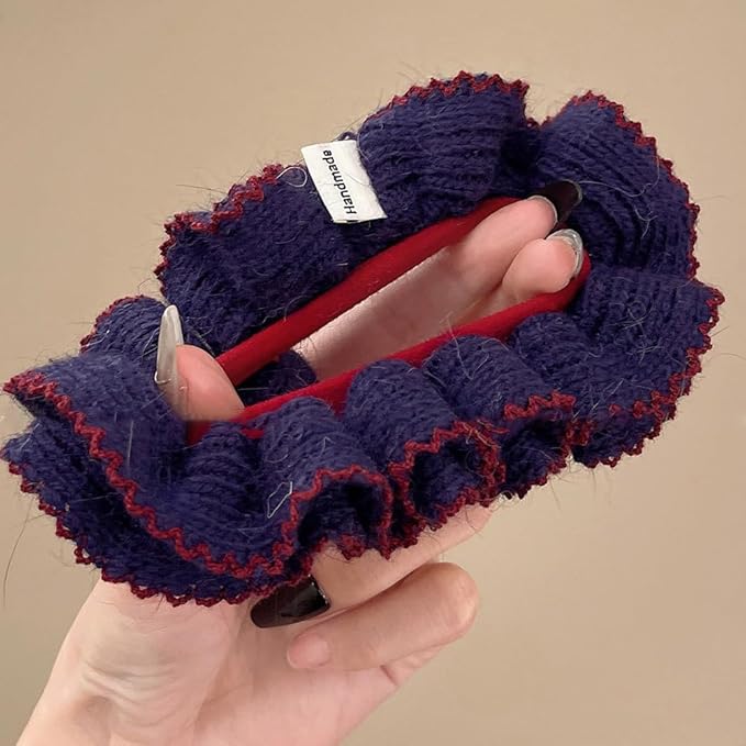 2 Pcs Soft Fabric Scrunchies for Hair,3.9 inch Medium Elastic Hair Ties Ropes Crochet Knit Silky Scrunchie for Women-Navy Blue