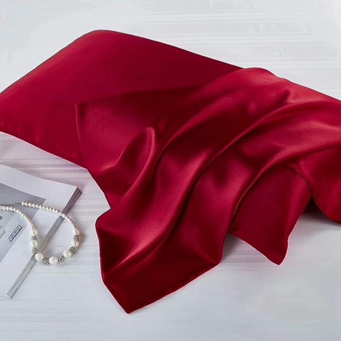 Red Silk Pillow Cases for Hair and Skin Made in USA, 100% Mulberry Silk Pillowcase for Women, King Size with Zipper, Organic, Cooling, Anti Acne, Anti Wrinkle, 1 Pc 20"x36" (King, Red)