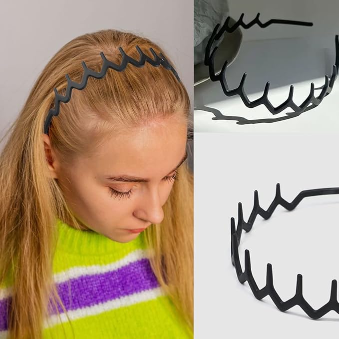 LAPOHI 8 PCS Non Slip Fashion Effortless Plastic Headbands with Teeth Comb Skinny Hair Bands for Women Men Teen Girls, Comb Teeth Matte Black