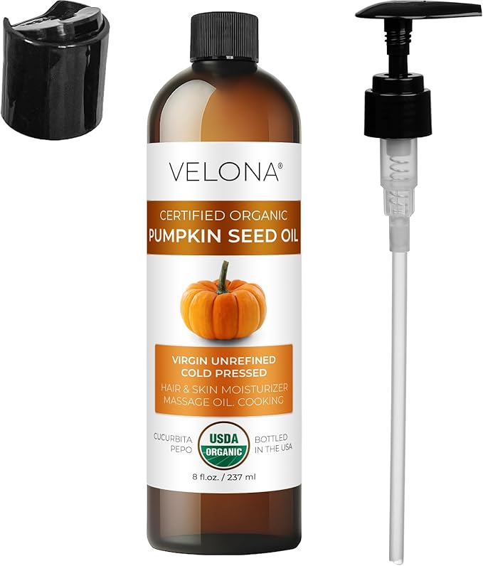 velona Pumpkin Seed Oil USDA Certified Organic - 8 Fl Oz | 100% Pure and Natural Carrier Oil | Unrefined, Cold Pressed | Cooking, Face, Hair, Body & Skin Care | Use Today - Enjoy Result