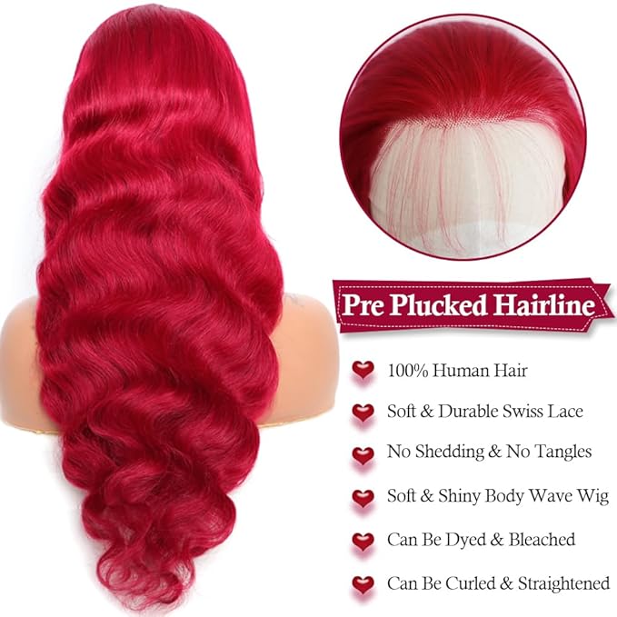 30 Inch 99J Burgundy Lace Front Wigs Human Hair Red Wigs 13x4 Lace Frontal Lace Front Wigs Human Hair HD Red Colored Wig For Women