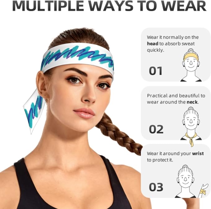 Sports Tie Headband Bandana Running Athletic Sweat Band Elastic Adjustable Sport Head Tie for Men Women Head Ties Ninja Tie Headbands Tennis Sweatbands Soccer Basketball Teams Running Head Band