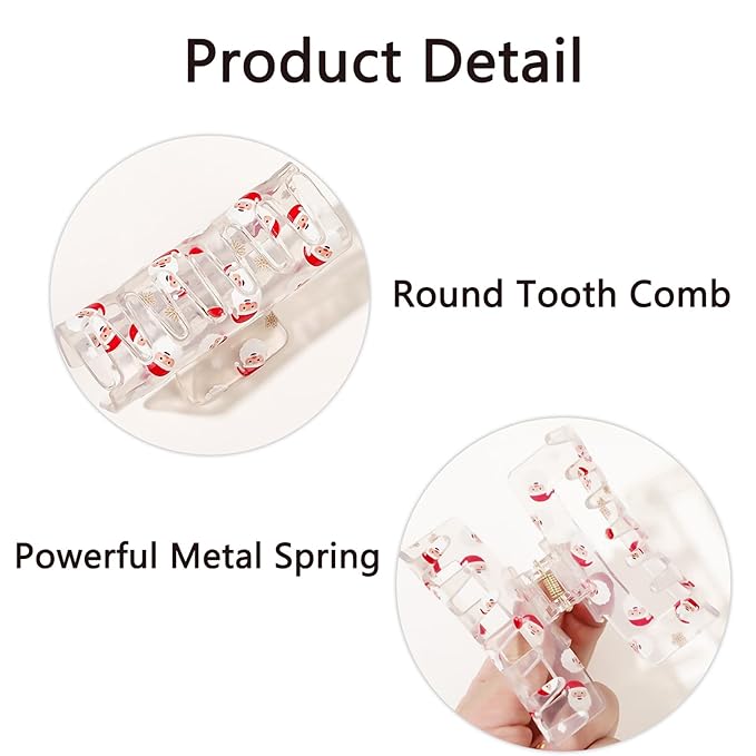 Christmas Hair Clips for Women, Santa Claus Claw Clips Transparent Square Hair Jaw Clips Cute Santa Claus Snowflake Winter Barrettes Strong Hold Xmas Hair Accessories for Thick Thin Hair Decorations