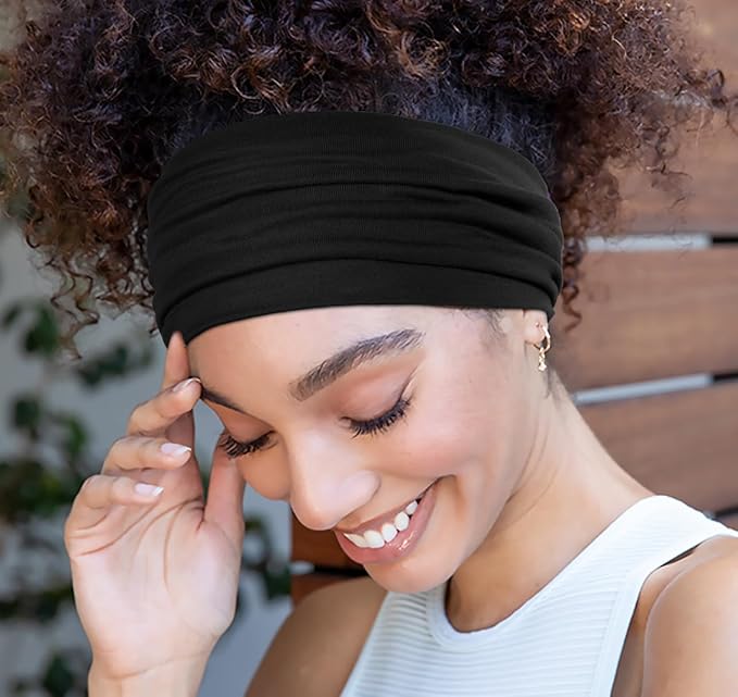 Wide Headbands for Women Non Slip Thick Large Head Bands for Women's Hair, Cloth Fabric Stretchy Hair Bands for Yoga Workout