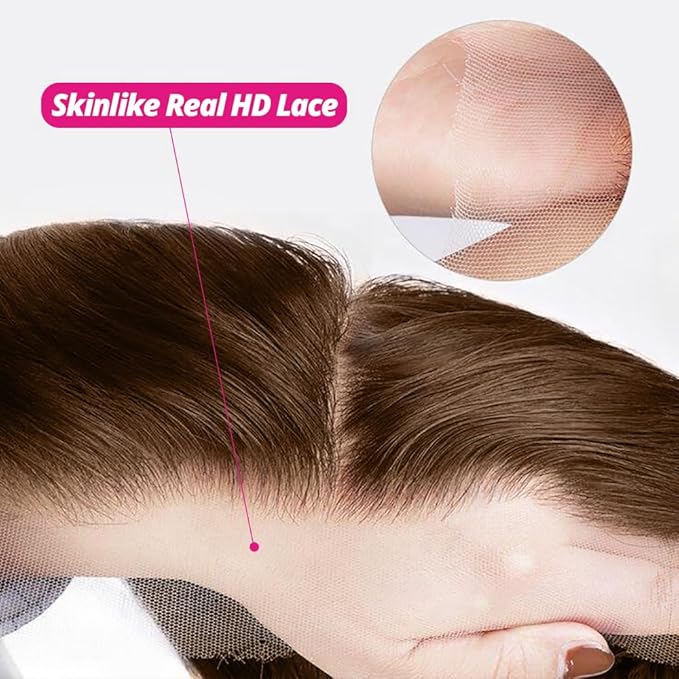 250% Density 5x5 SKINLIKE Real HD Lace Closure Wig, Loose Wave 0.10mm Ultra-thin Swiss Lace Pre-plucked Bleached Small Knots Chocolate Brown Human Hair Wig 20 Inch