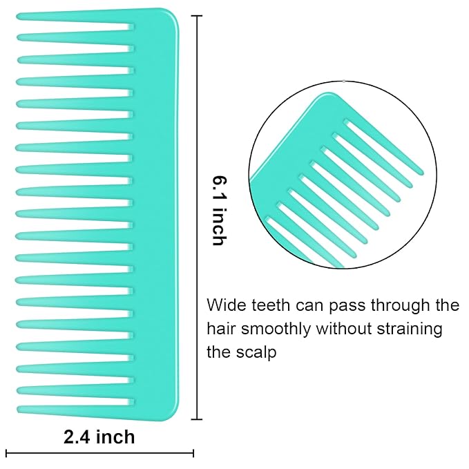 Wide Tooth and Large Detangling Comb Set for Long, Curly, Wet Hair - No Handle Styling, Shampoo, and Detangling Combs (2 Pieces - White, Cyan)