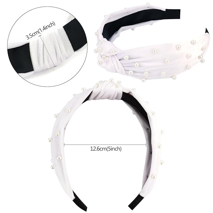 VELSCRUN Headbands for Women 7 Pcs Different Pearl Fashion Knotted Solid Head Bands Pearl Headband Non Slip Thin Hair Band for Womens Gilrs Thick Short Hair Face Wash Hair Accessories