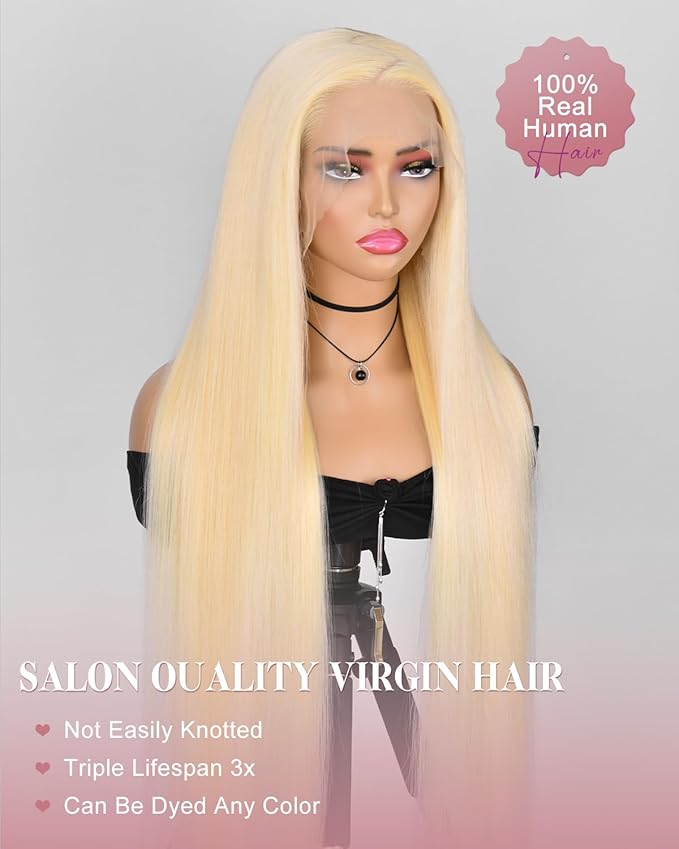 Alididi 613 Lace Front Wig Human Hair 13x4 Blonde Straight Hd Transparent Lace Frontal Wigs Human Hair Pre Plucked With Baby Hair 180% Density Blonde Glueless Wigs Human Hair 30 Inch