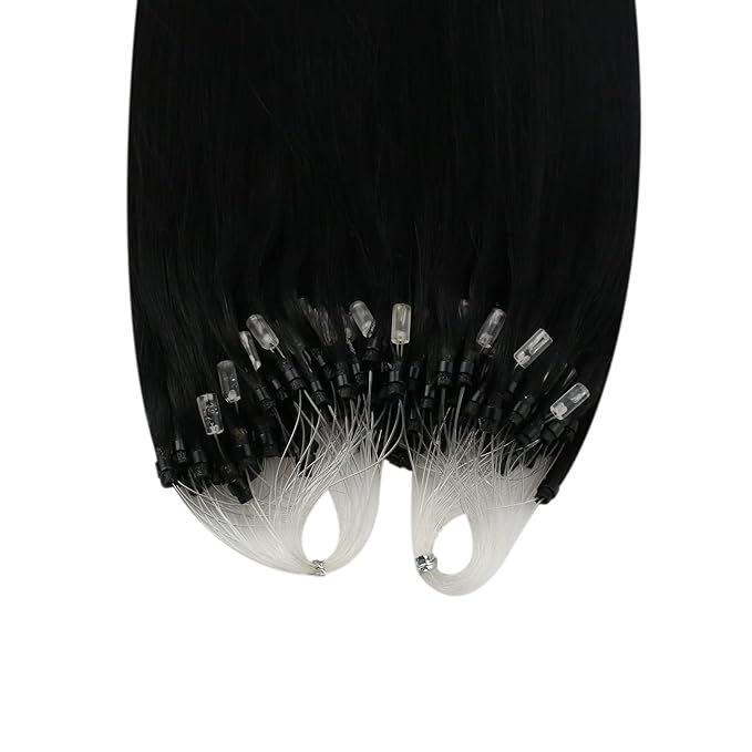 YoungSee Micro Bead Hair Extensions Real Human Hair Black Microlink Hair Extensions Human Hair Jet Black Microbead Hair Extension 16 Inch 50s/50g Micro Ring Hair Extensios #1 for Wedding