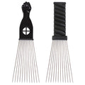 COOKOO 2 Pack Metal Afro Hair Styling Combs Curly Hair Styling Wide Tooth Afro Pick Hairdressing Styling Tool Classic Black Handle Design for Women and Men