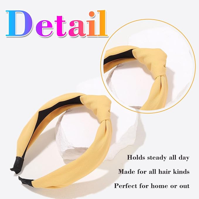 Wide Knotted Headbands, Non-Slip Hair Accessories for Women, 4-Pack (Brown Ginger Sage Green Mint)