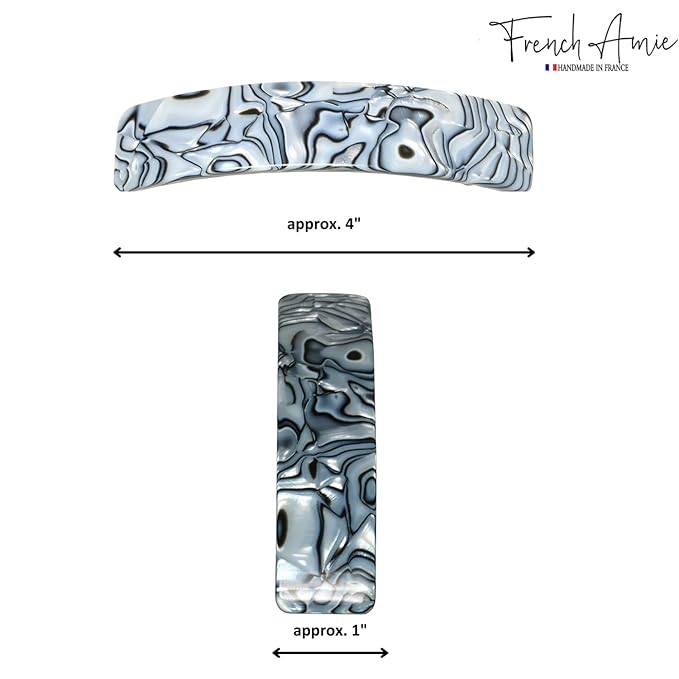 French Amie Long Rectangle Large 4” Gray Magma Handmade Celluloid Automatic Hair Clip Barrette (Gray Magma)