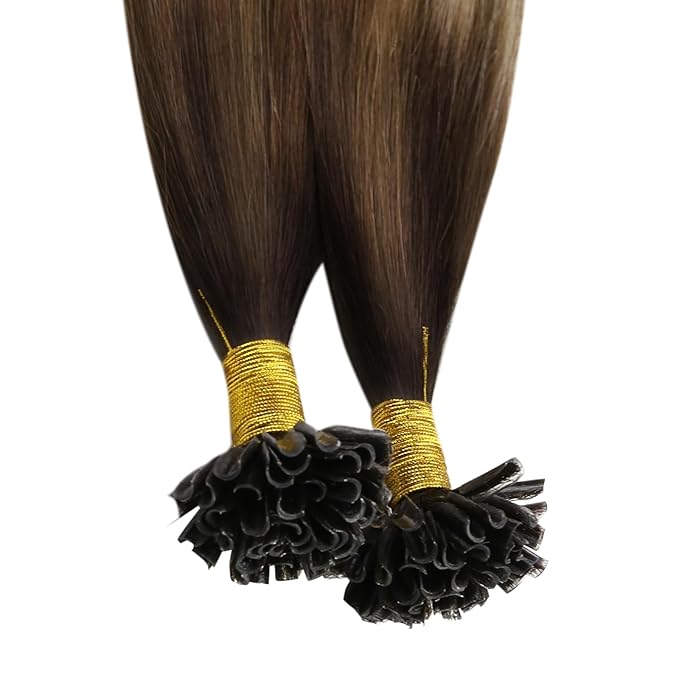 YoungSee U Tip Hair Extensions Human Hair Ombre Dark Brown to Brown with Blonde Keratin Human Hair Extensions 24In 1G/S 50G