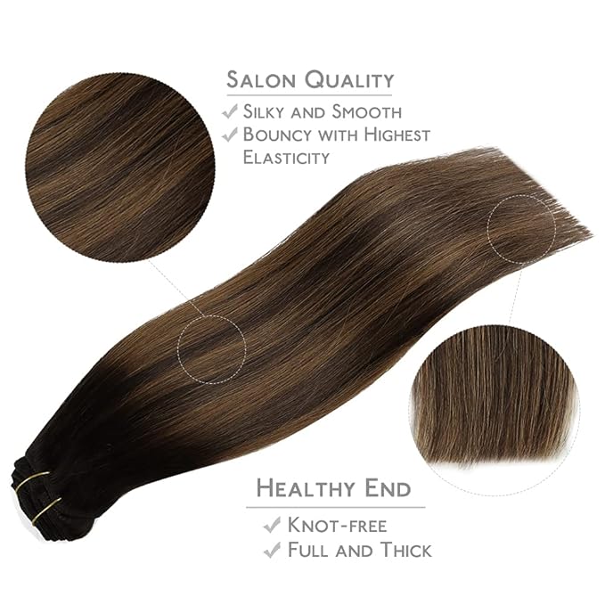 WENNALIFE Clip in Hair Extensions, 150g 18 Inch 9pcs Balayage Dark Brown to Chestnut Brown Remy Hair Thicker Double Weft Extensiones De Cabello Humano Con Clip Ins Straight Full Volume