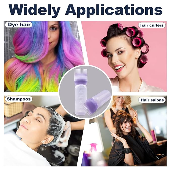 4 PCS Root Comb Applicator Bottle,Hair Oil Applicator Bottle for Hair Dye Shampoos Salons.6oz（purple）