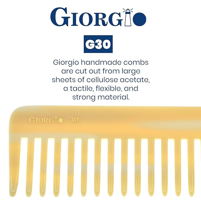 Giorgio G30 Large 5.75 Inch Hair Detangling Comb, Wide Teeth for Thick Curly Wavy Hair. Long Hairs Detangler Comb For Wet and Dry. Handmade of Cellulose, Saw-Cut, Hand Polished, Ivory 2 Pack