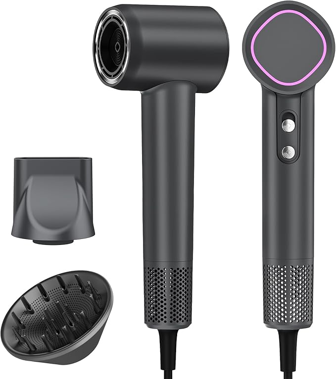 Hair Dryer, 160000 RPM High-Speed Brushless Motor with 500 Million Negative Ions, Professional Ionic Blow Dryer with Magnetic Diffuser & Nozzle,Lightweight for Home Travel Salon(Gray)