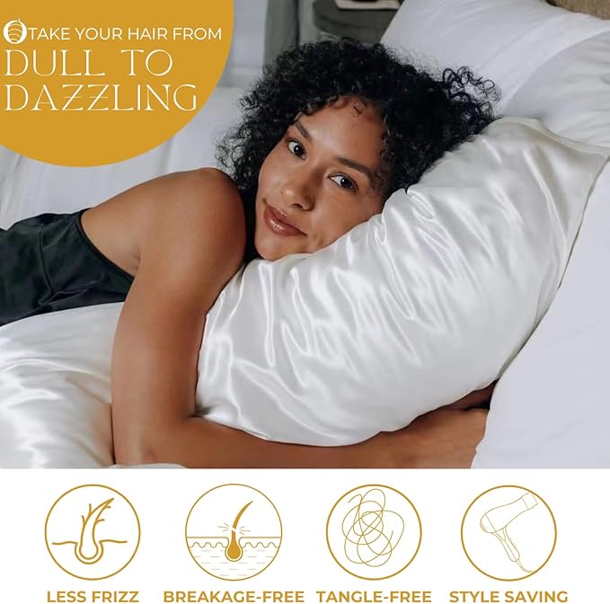 PROMEED 100% Mulberry Silk Pillowcase King Size White, Grade 6a+ 23 Momme Silk Pillow Case for Sensitive Skin, Soft Anti Acne Pillowcase with Zipper (King 20"x36", White)