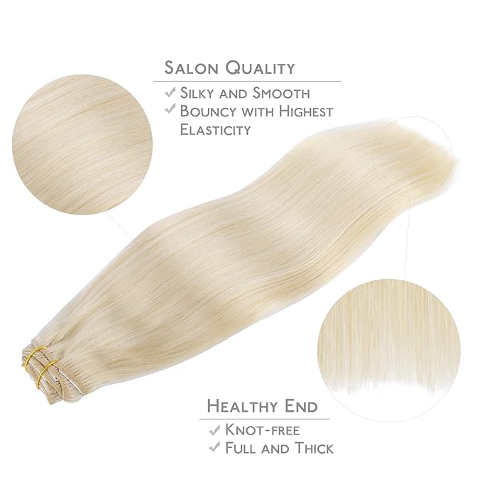 WENNALIFE Clip in Human Hair Extensions, 20 Inch 150g 9pcs Clip in Hair Extensions Real Human Hair, Platinum Blonde Human Hair Clip in Extensions Remy Human Hair Extensions Clip Ins Double Weft