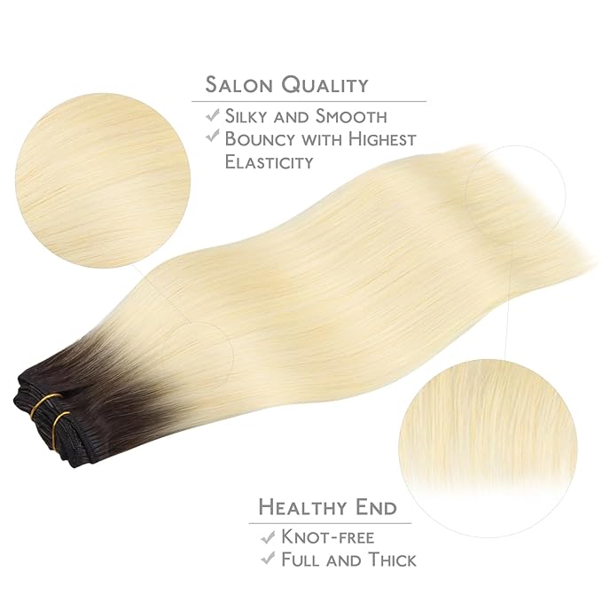 WENNALIFE Clip in Hair Extensions, 22 Inch 120g 7pcs Clip in Hair Extensions Real Human Hair, Ombre Light Dark Brown to Platinum Blonde Remy Hair