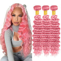 28 30 32 Inch Light Pink Human Hair Bundles Pink Deep Wave Bundles Niegmeag Virgin Soft and Skily Remy Hair Extensions Double Weft Pure Pink Bundle