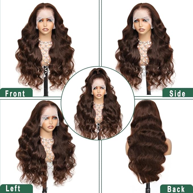 Chocolate Brown 13x6 HD Lace Front Wigs Human Hair Body Wave Wig Lace Frontal Pre Plucked New Trend M Hairline Lace Frontal 200% Density Colored Brown Wigs Human Hair For Women 26 Inch