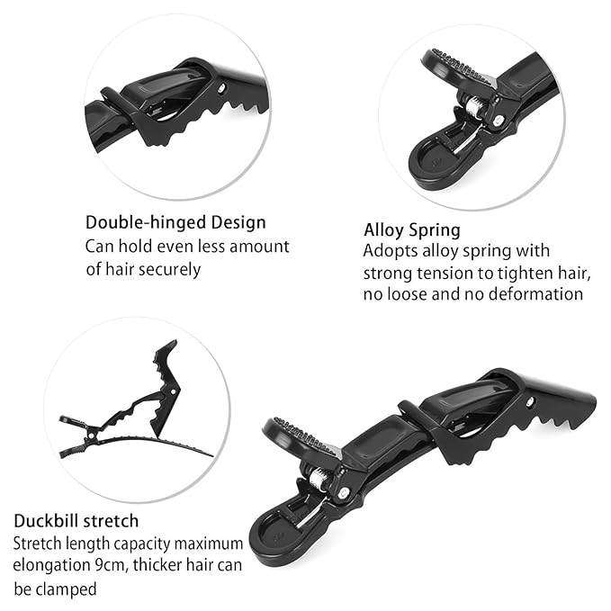 Rat Tail Comb Hair Clips Set: 3Pcs Rat Tail Combs, Hair Styling Combs for Women and 7 Professional Sectioning Hair Clips (Black)