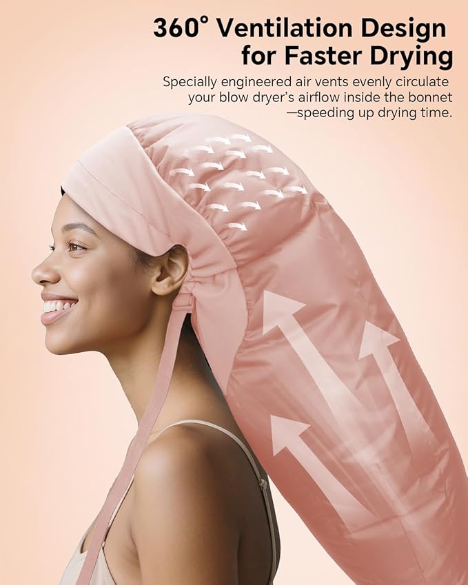 Hair Dryer Bonnet for Women, Large Hooded Attachment for Long Curly Braided Hair, Speeds Up Drying & Deep Conditioning, Fits All Head Sizes, Rose Gold (Extra Large)