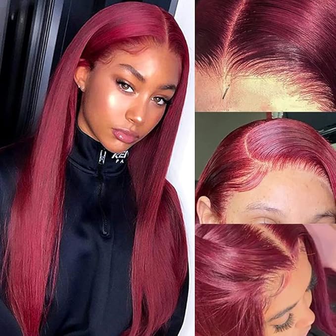Burgundy 99J Lace Front Wigs Human Hair Pre Plucked Wine Red 13x4 Straight Lace Frontal Wig with Baby Hair for Black Women 150% Density Wig Colored Brazilian Virgin Hair Wig 22 Inch
