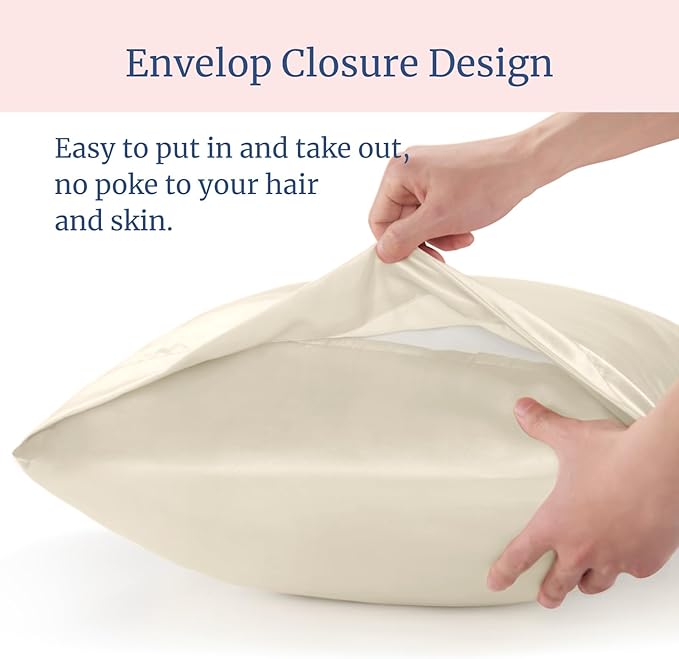 BEDELITE Satin Pillowcase for Hair and Skin, Super Soft and Cooling Similar to Silk Pillow Cases 2 Pack with Envelope Closure, Gift for Women Men(20"x30" Queen Size, Beige)