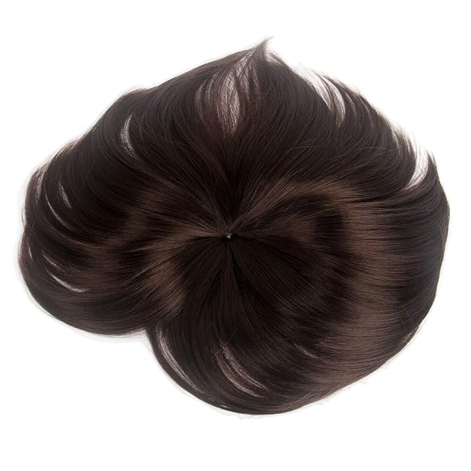 H&Bwig Men Short Toppers Hairpiece Brown Clips in Hair Extensions for Covering White Loss Hair Toupee