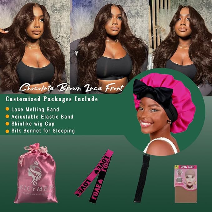 32 Inch Chocolate Brown Body Wave Wig Brown Wig Human Hair 13x6 HD Lace Front Wigs Body Wave Human Hair Wig Dark Brown Wig Pre Plucked Natural M Hairline For Women