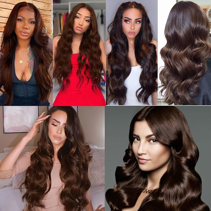 Chocolate Brown Bundles Human Hair Brown Body Wave Bundle Niegmeag Brazilian Virgin Remy Hair 3 Bundles 16 16 16 Inch Color 4 Body Wave Bundle 300g