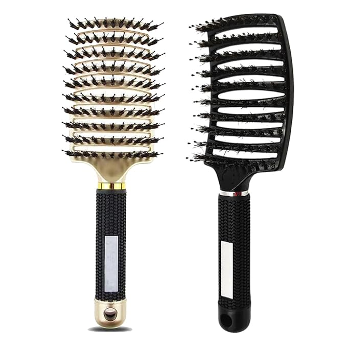 Magical Ultra Detangling Brush for Wet or Dry Hair, Detangler Brush, Fast Drying Styling Massage Hairbrush for Men, Women and Kids (Black+Gold)