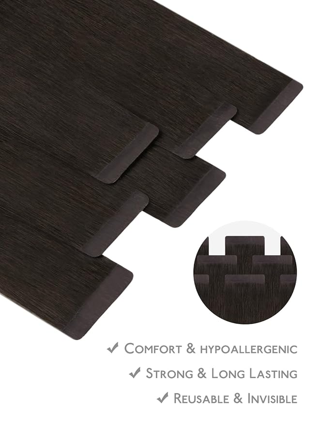 WENNALIFE Fuller Tape in Hair Extensions Human Hair, 18 inch 20pcs 80g Dark Brown Remy Hair Straight Tape in Extensions Thicker Skin Weft Tape Ins Extensiones De Cabello Humano