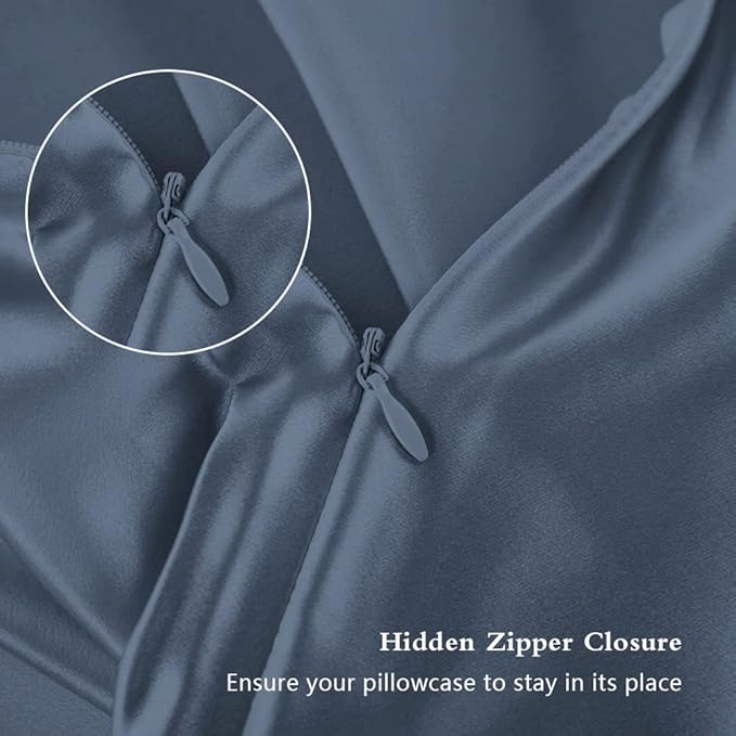 Silk Body Pillow Cases, Mulberry Silk Body Pillow Cover with Zipper, Smooth, Anti Acne, Cooling Sleep Both Sides Natural Silk Satin 20x54 Body Pillowcase, Gifts for Women Men, Ash Blue