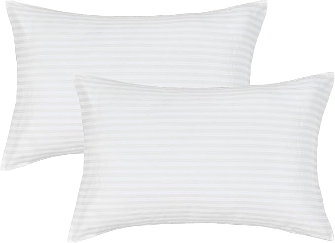 JELLYMONI 100% Natural Cotton Striped Standard Pillowcases Set, 2 Pack Satin Stripe Pattern Printed Pillow Covers with Envelope Closure (Pillows are not Included)