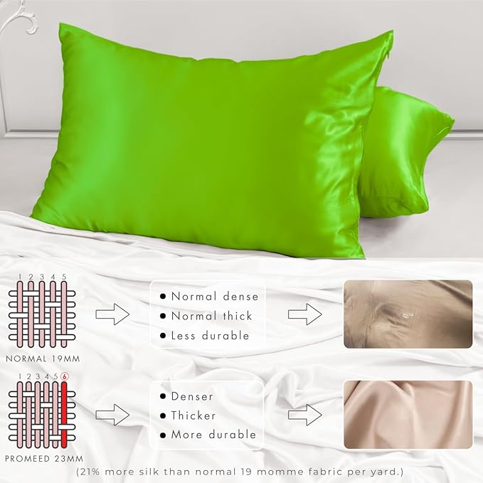 PROMEED 23 Momme Silk Pillowcase for Hair and Skin, Both Sides Upgraded Grade 6A+ Mulberry Silk Pillow Case with Zipper, Cooling Pillow Cases for Hot Sleepers (Standard 20"x26", Green)