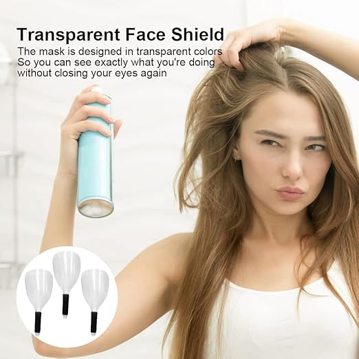 3PCS Barber Salon Face Shield,Clear Plastic Hairdressing Haircut Face Mask,Reusable Hairspray Shield Hairspray Face Shield with Sponge Handle for Hairdressing Makeup(Transparent,size:12.60 x 5.91inch)