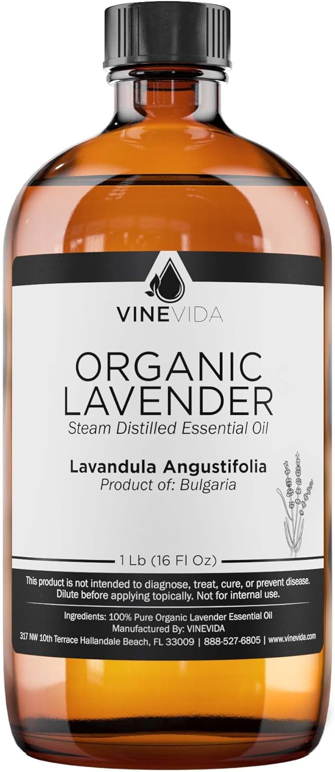 VINEVIDA Organic Lavender Essential Oil 16 oz - Undiluted, Organic Lavender Candle Oil Scent - DIY Candle Scents for Candlemaking - Bulk Essential Oil for Soap Making