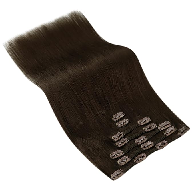 Ve Sunny Clip in Hair Extensions Real Human Hair Brown Hair Extensions Clip ins Human Hair Clip in Extensions Real Hair Extensions Clip in Human Hair 22inch 7pcs 120g