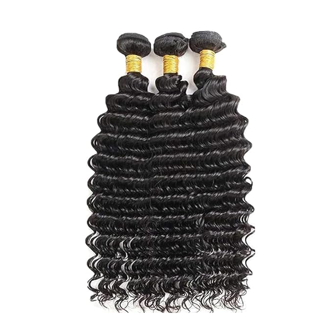 Deep Wave Bundles Human Hair Natural Black Bundles Niegmeag Unprocessed Brazilian Virgin Remy Hair 3 Bundles 22 24 26 Inch Double Weft Soft and Silky Color 1B Deep Wave Bundle Hair Weave