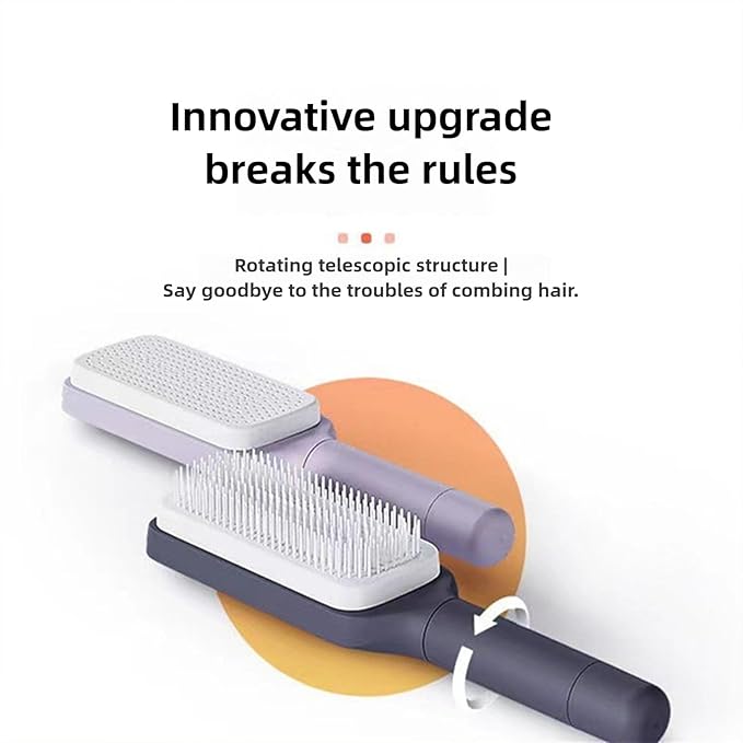 Anti-Static Self Cleaning Hair Brush,Easy Clean Retractable Hair Brush,Cleaning Retractable Massage Comb for Effortless Hair Removal and Cleaning (Grey)